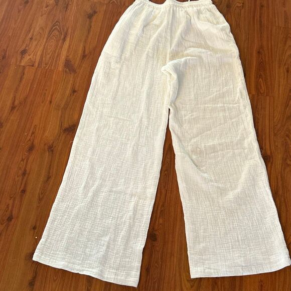 NWT Forever 21 white gauze wide leg beachy casual pants S - Picture 4 of 4
